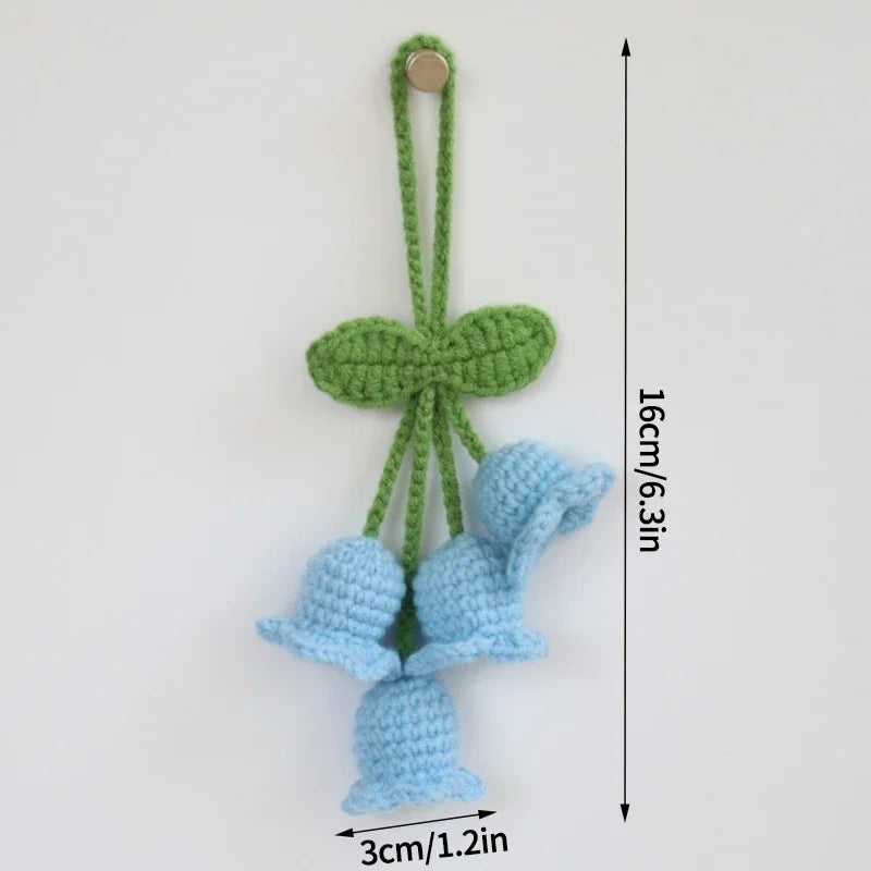 Crochet Flower Plant Keychain – Artificial Knitted Flower Hanging Decoration for Weddings, Gifts, and Car Pendants