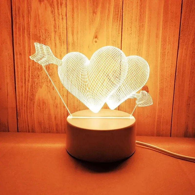 Romantic Love 3D Acrylic LED Lamp – Night Light for Home, Valentine’s Day Decor