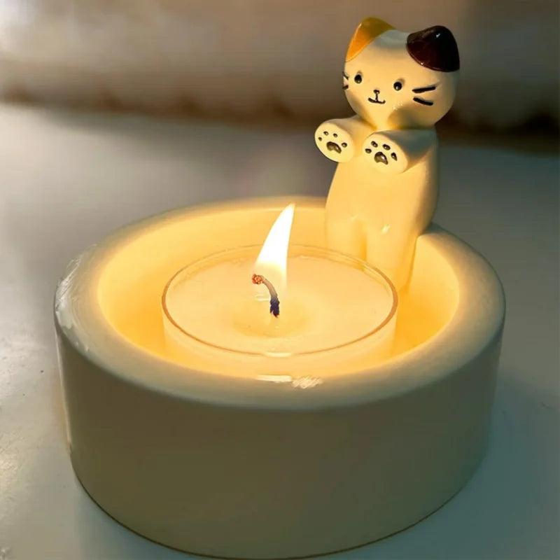 Cute Kitten Candle Holder – Creative Aromatherapy Candlestick for Home Decor