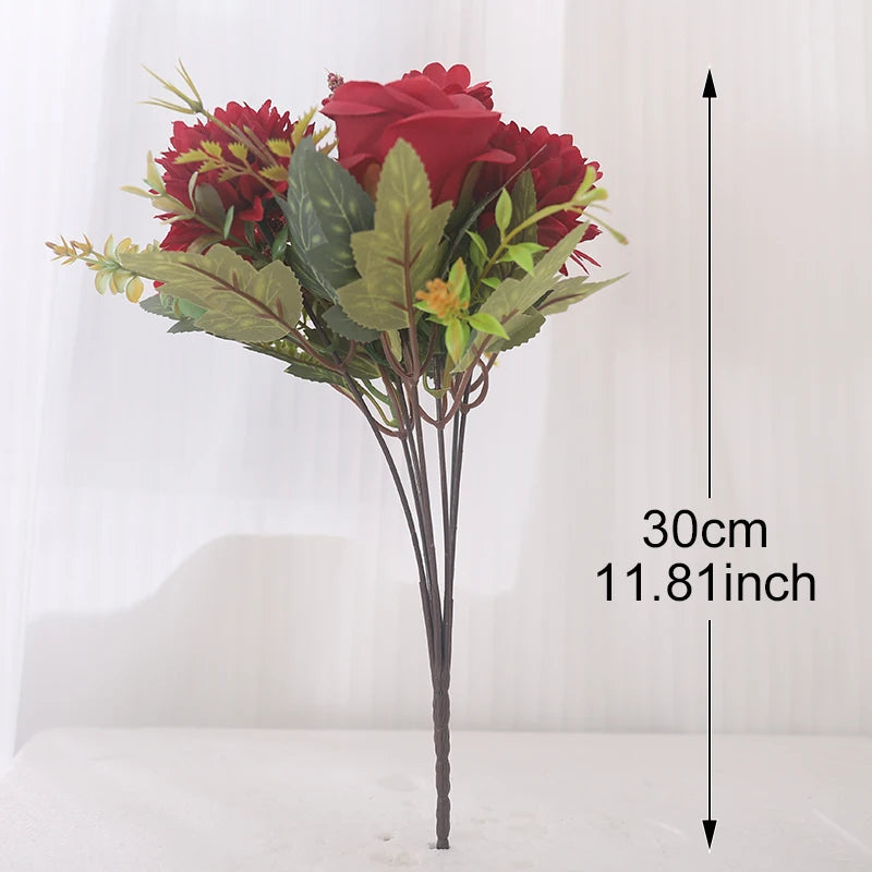 Artificial Autumn Roses & Silk Hydrangea Daisies – Home Table Bouquet for Weddings, Christmas, and Everyday Decor