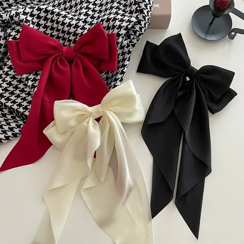 Solid Color Satin Ribbon Big Bow Hairpin – Summer Hair Accessory for Women & Girls