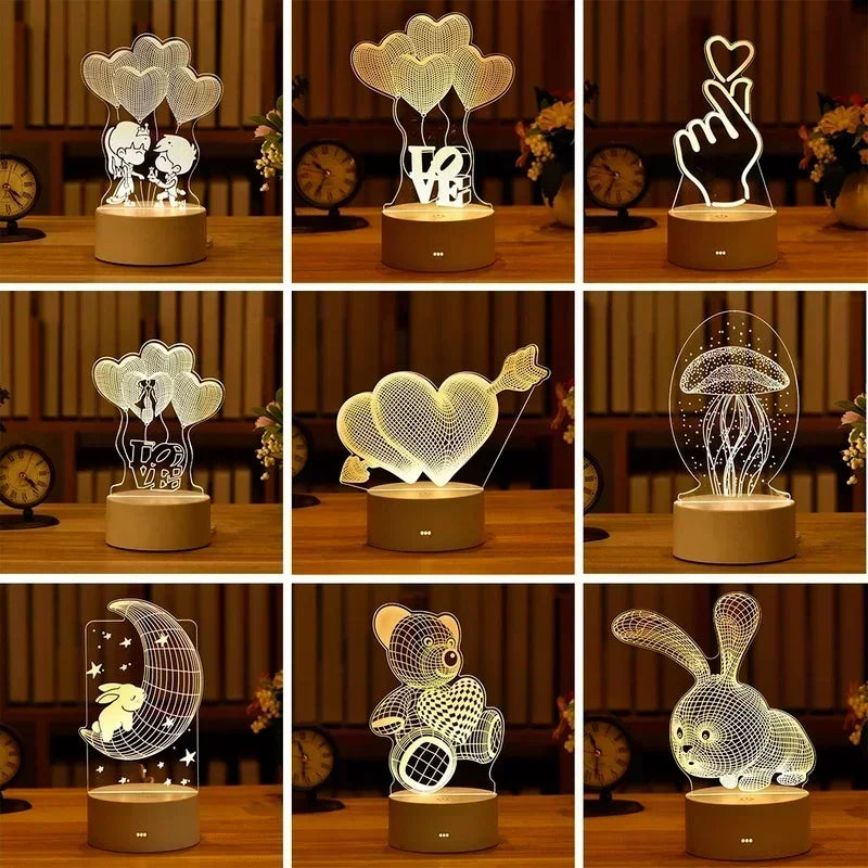 Romantic Love 3D Acrylic LED Lamp – Night Light for Home, Parties, and Valentine’s Day Decor
