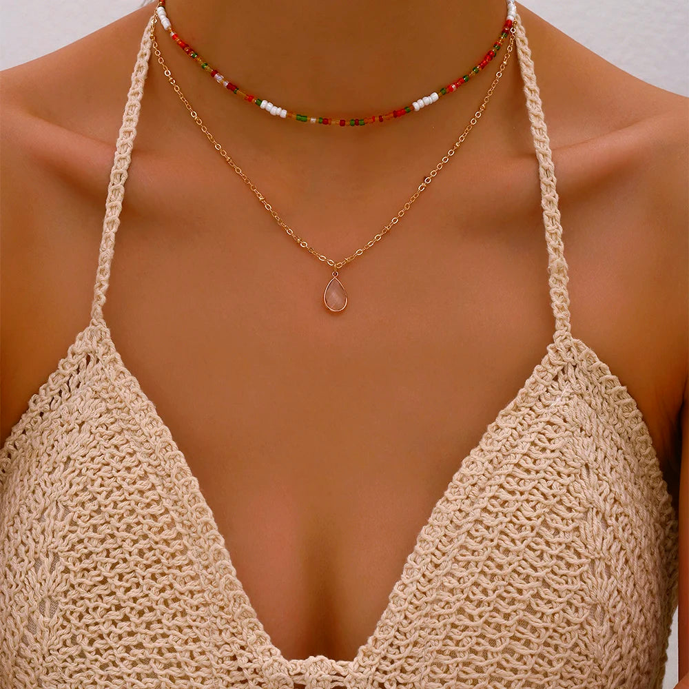 Bohemian Multilayer Handmade Beads Chain Necklace – Colorful Crystal Pendant with Tassels for Women