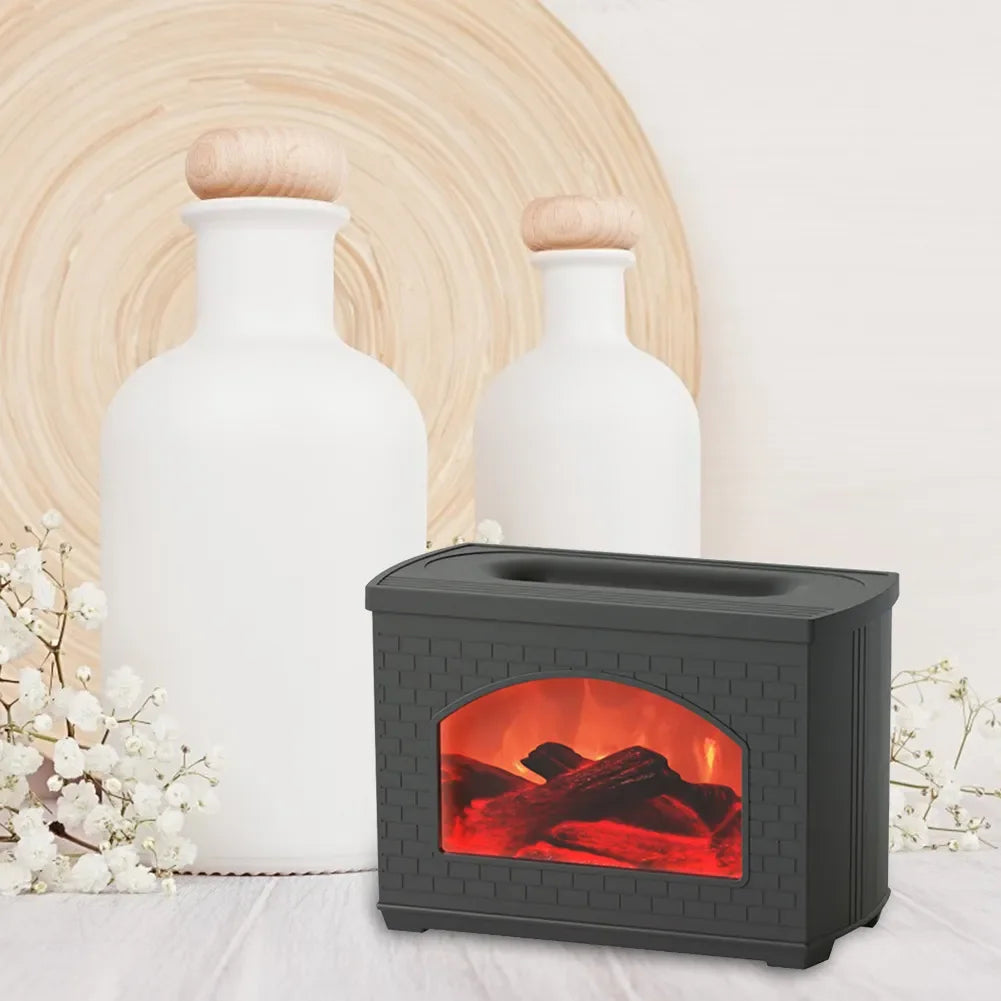 Flame Effect Fireplace Humidifier – Portable Tabletop USB Aroma Diffuser with 270ml Water Tank