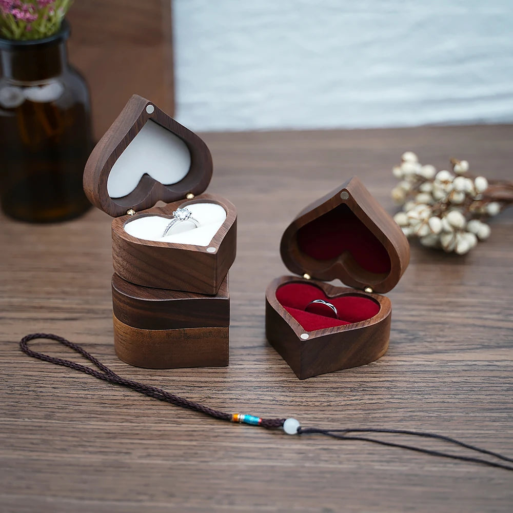 Heart-Shaped Walnut Ring Box