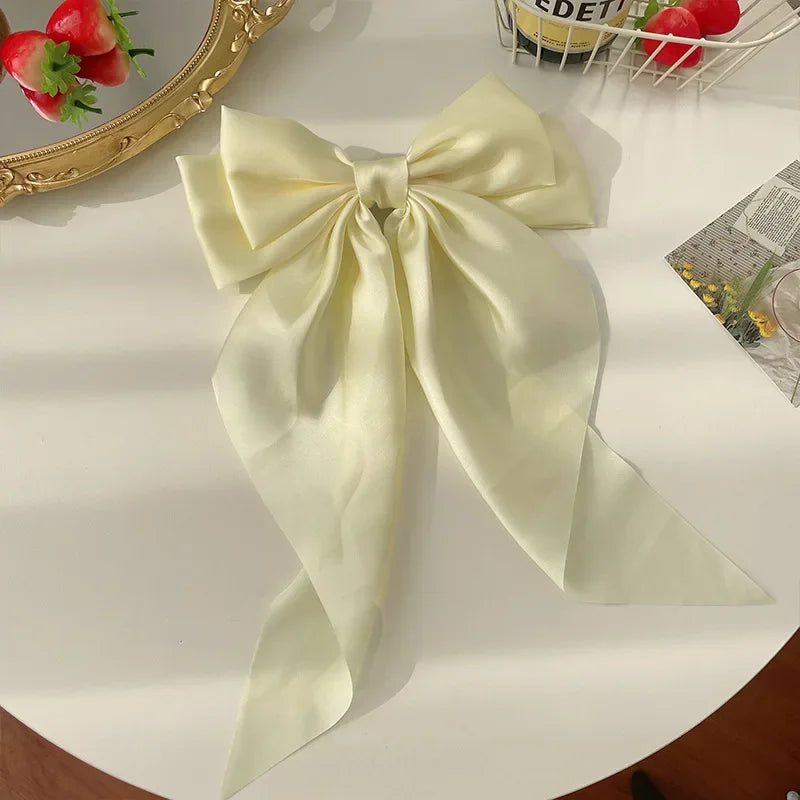 Solid Color Satin Ribbon Big Bow Hairpin – Summer Hair Accessory for Women & Girls