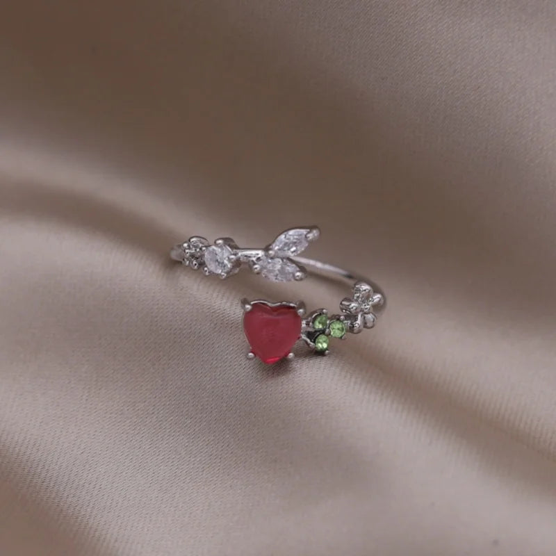 Gold plated simple double love crystal ring elegant women's daily opening ring accessories