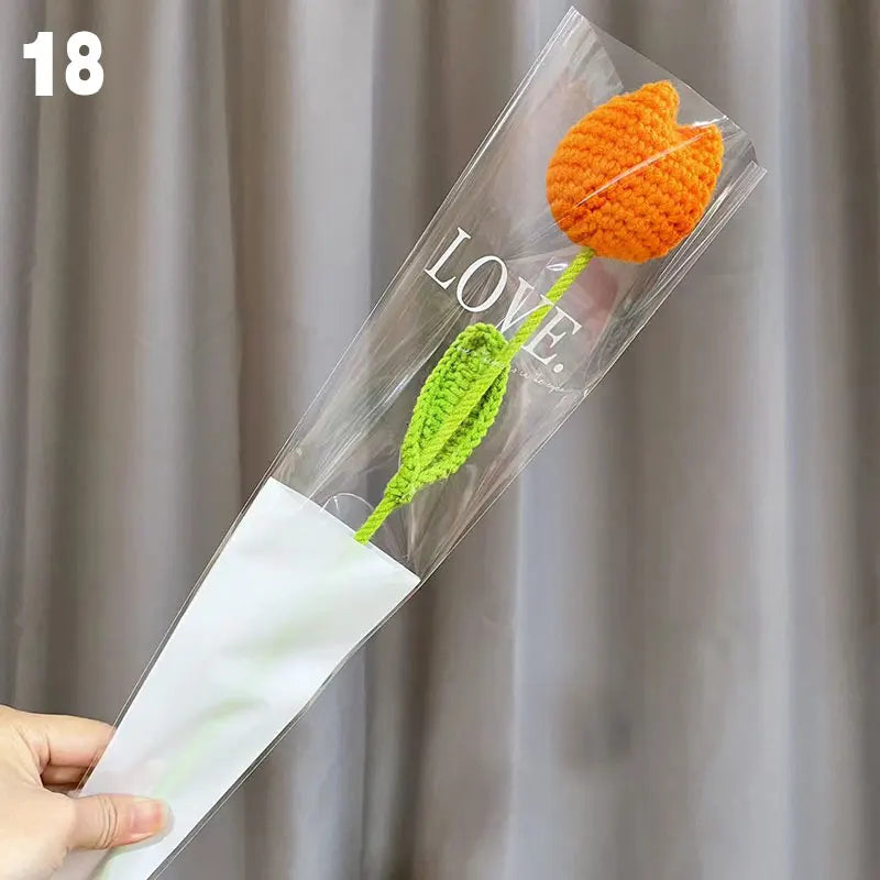DIY Knitting Bouquet Rose Tulip Flower Bouquet Sunflower Hand-knitted Fake Flowers Knit Flower Home Table Crochet Floral Bouquet