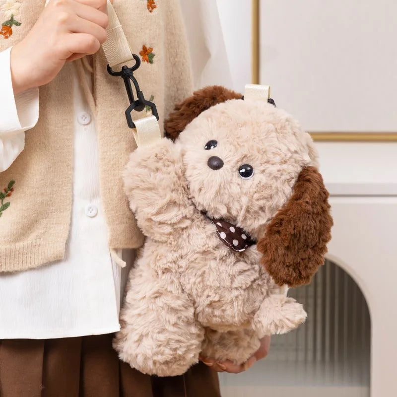 Cute Little Brown Bear Shoulder Bag – Plush Cartoon Doll Backpack for Girls