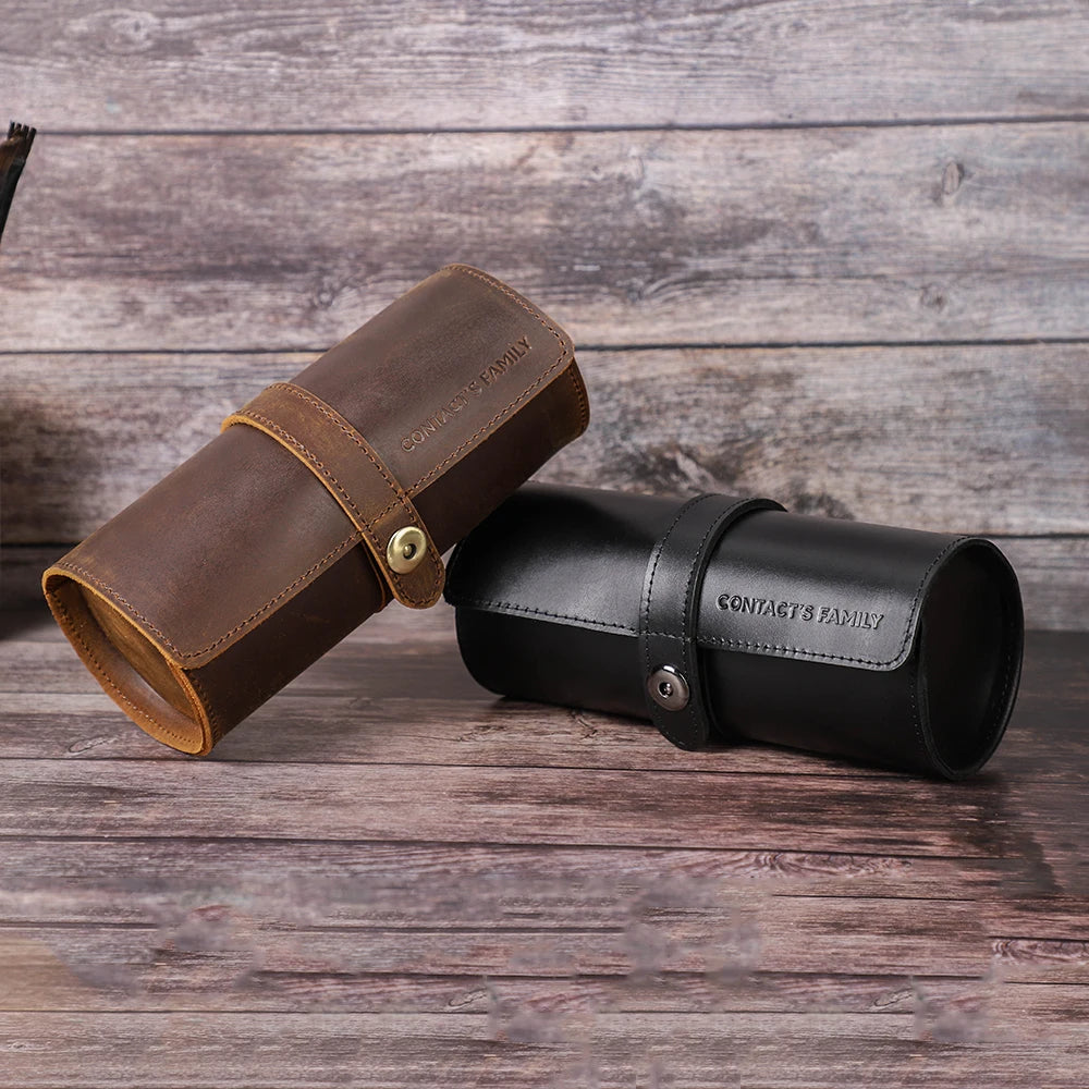 Handmade Leather Watch Roll Organizer - 3 Slots Travel Case for Men and Women