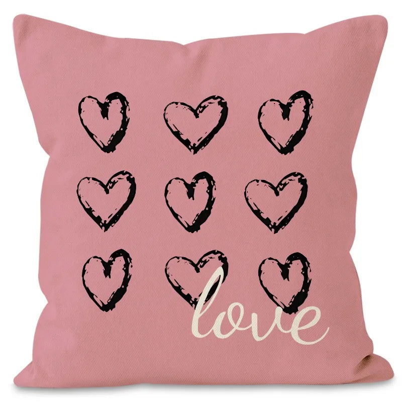 Valentine’s Day Pink Heart Print Pillowcase – Polyester Cushion Cover with Zipper for Home Decor