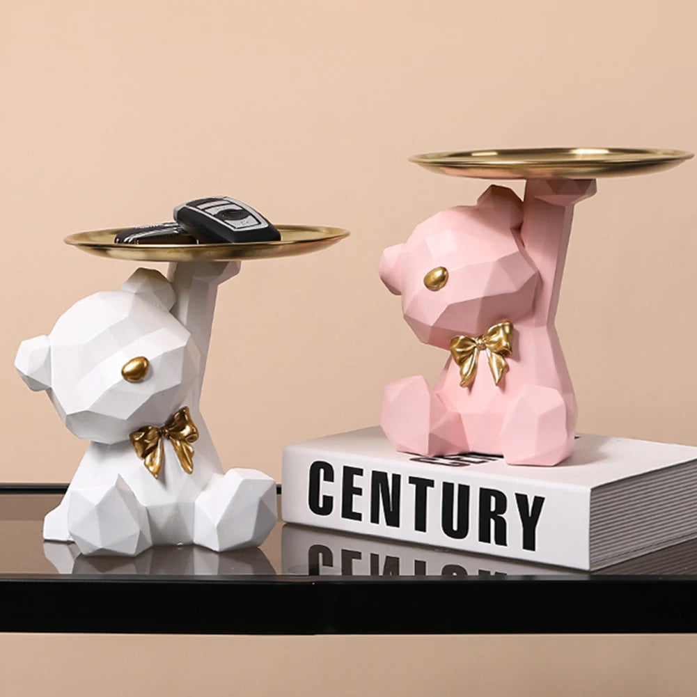 Geometric Bear Key Holder Figurine – Resin Storage Box for Home and Office Decor