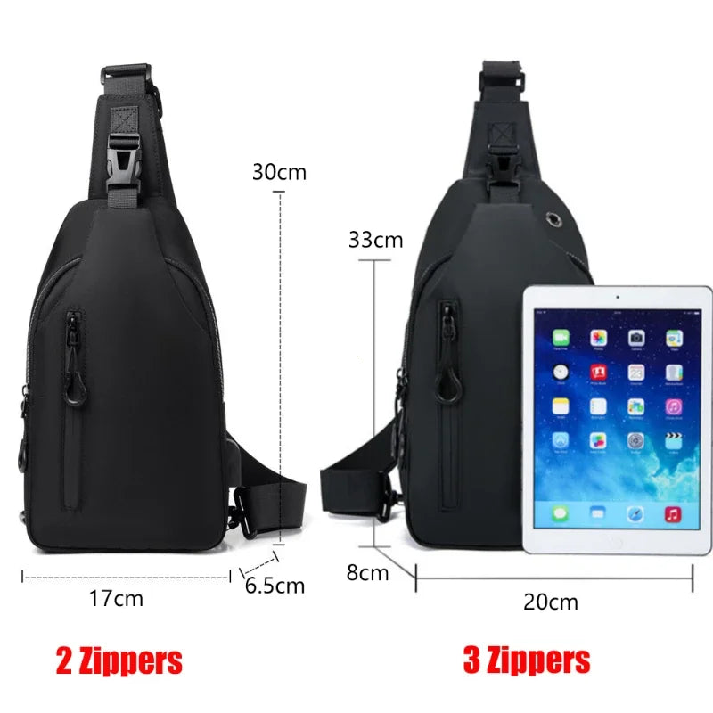UrbanEdge Nylon Crossbody Bag – Stylish Men's Chest Bag with USB Charging, Solid Color, Versatile for Outdoor and Casual Us