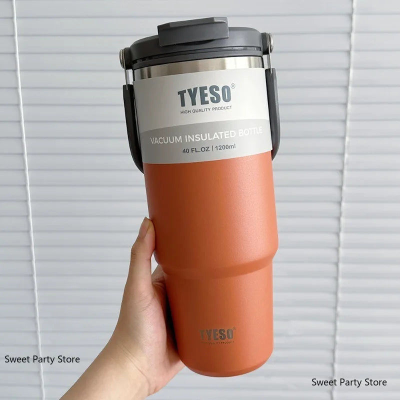 600ml–1200ml Stainless Steel Insulated Thermos Bottle – Leak-Proof Travel Mug with Handle and Straw for Hot and Cold Beverages