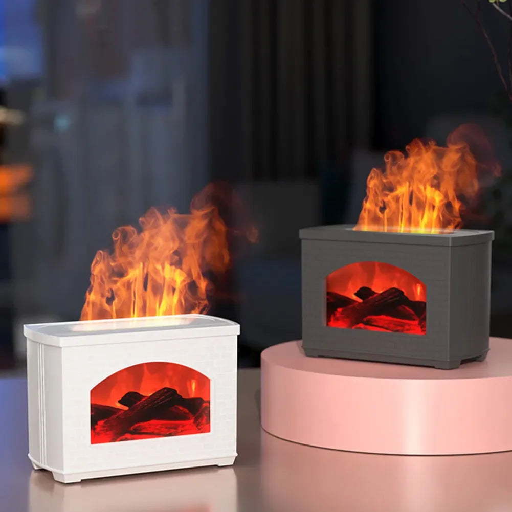Flame Effect Fireplace Humidifier – Portable Tabletop USB Aroma Diffuser with 270ml Water Tank