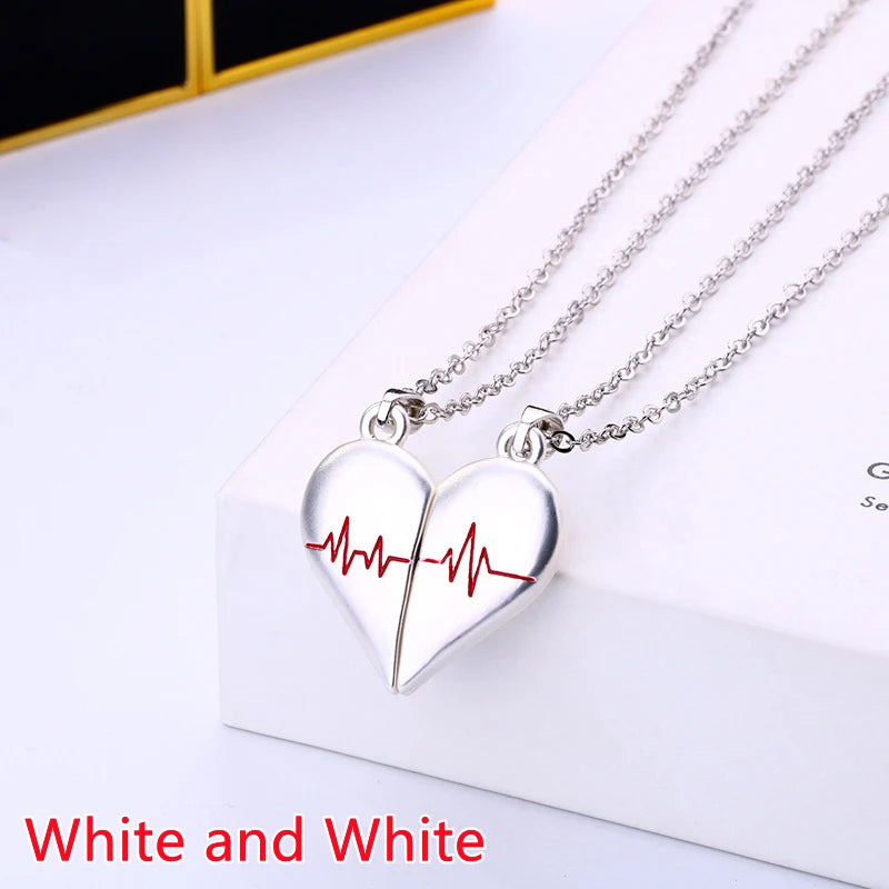 Magnetic Heart Electrocardiogram Pendant Necklace – Stainless Steel Couple Necklace Valentine's Day Gift