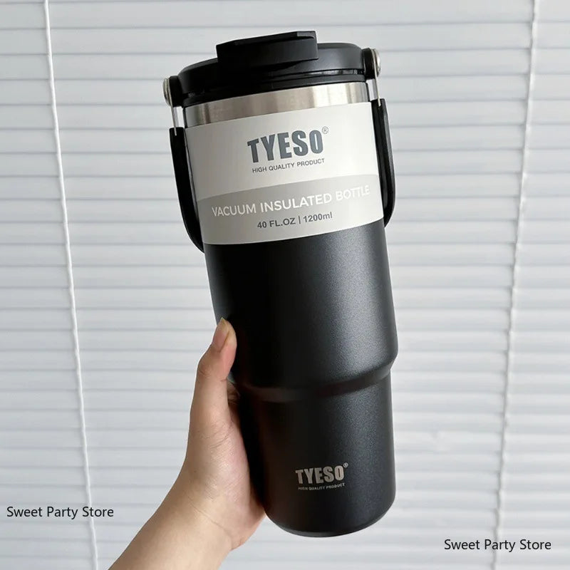 600ml–1200ml Stainless Steel Insulated Thermos Bottle – Leak-Proof Travel Mug with Handle and Straw for Hot and Cold Beverages