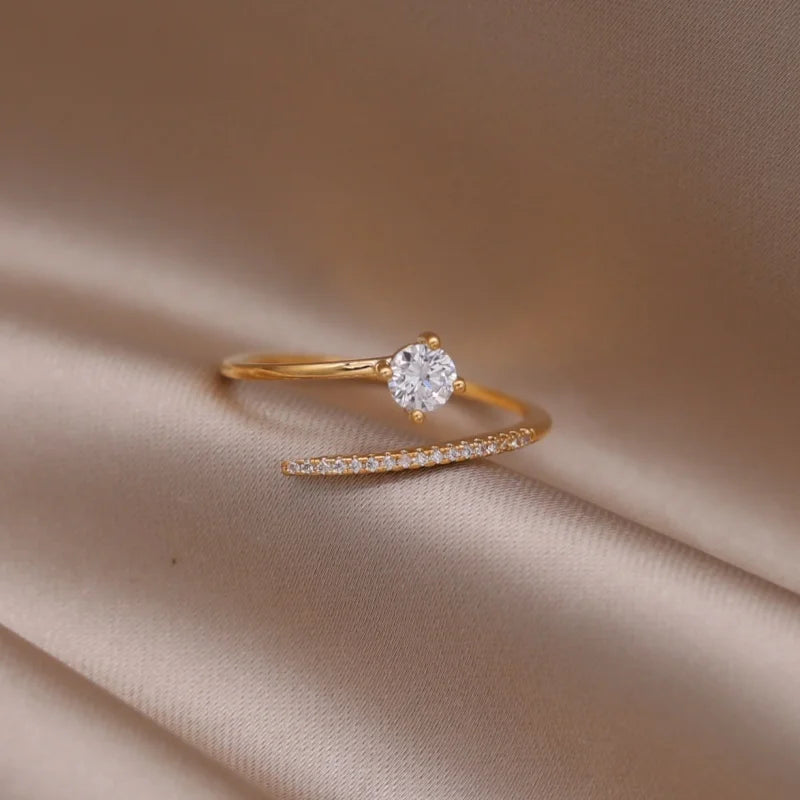 Gold plated simple double love crystal ring elegant women's daily opening ring accessories