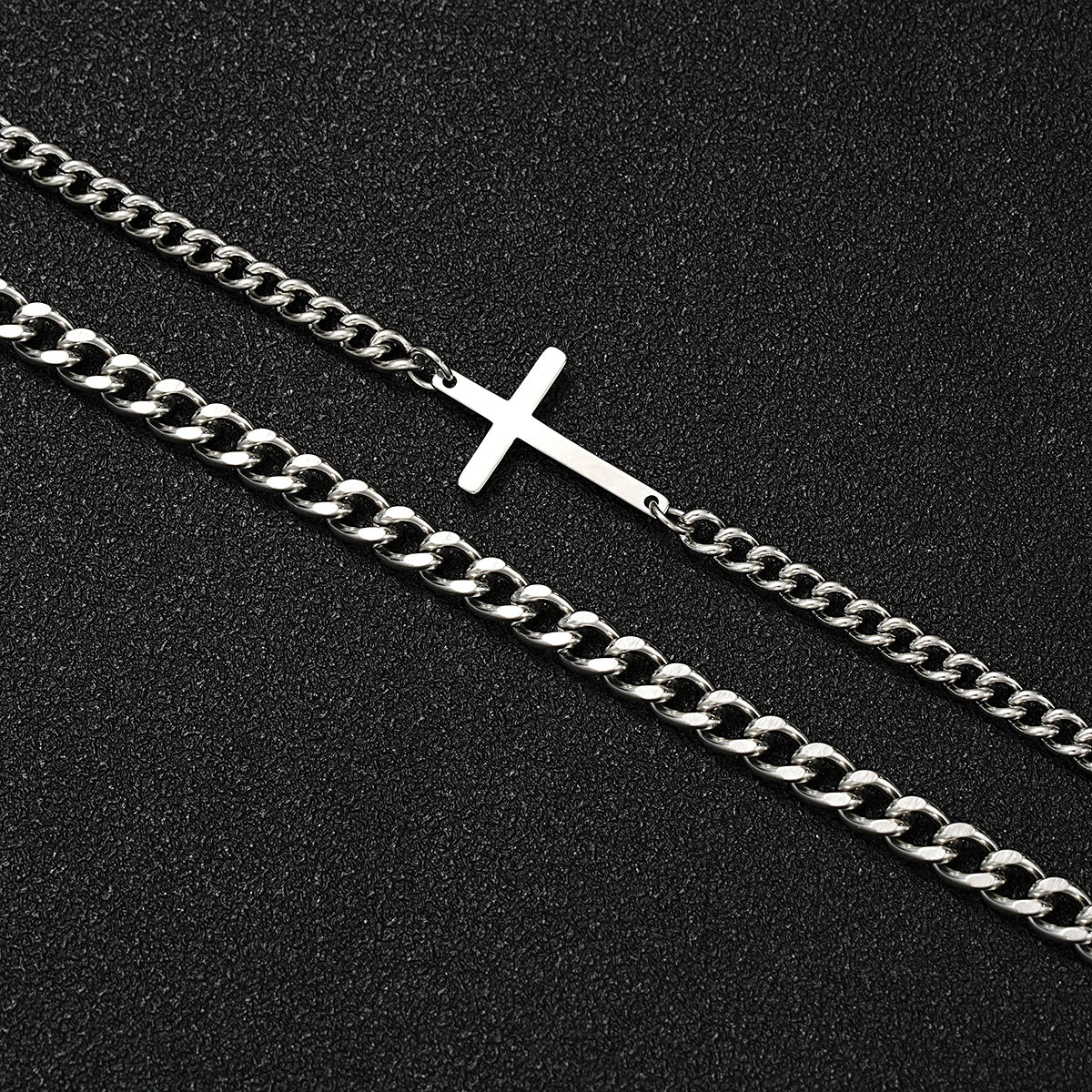 Cross Cuban Snake Chain Bracelet Set for Men - Stainless Steel Hip Hop & Punk Style Jewelry