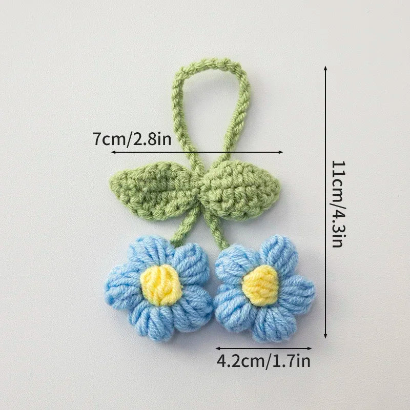 Crochet Flower Plant Keychain – Artificial Knitted Flower Hanging Decoration for Weddings, Gifts, and Car Pendants
