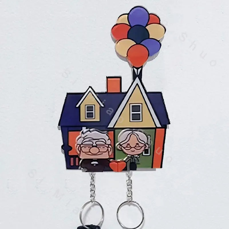 Wall-Mounted Key Holder with Couple Keychains – "Up" Movie-Inspired Jigsaw Key Ring Hanger, Perfect Christmas Gift