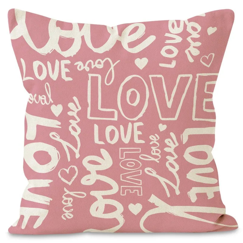 Valentine’s Day Pink Heart Print Pillowcase – Polyester Cushion Cover with Zipper for Home Decor
