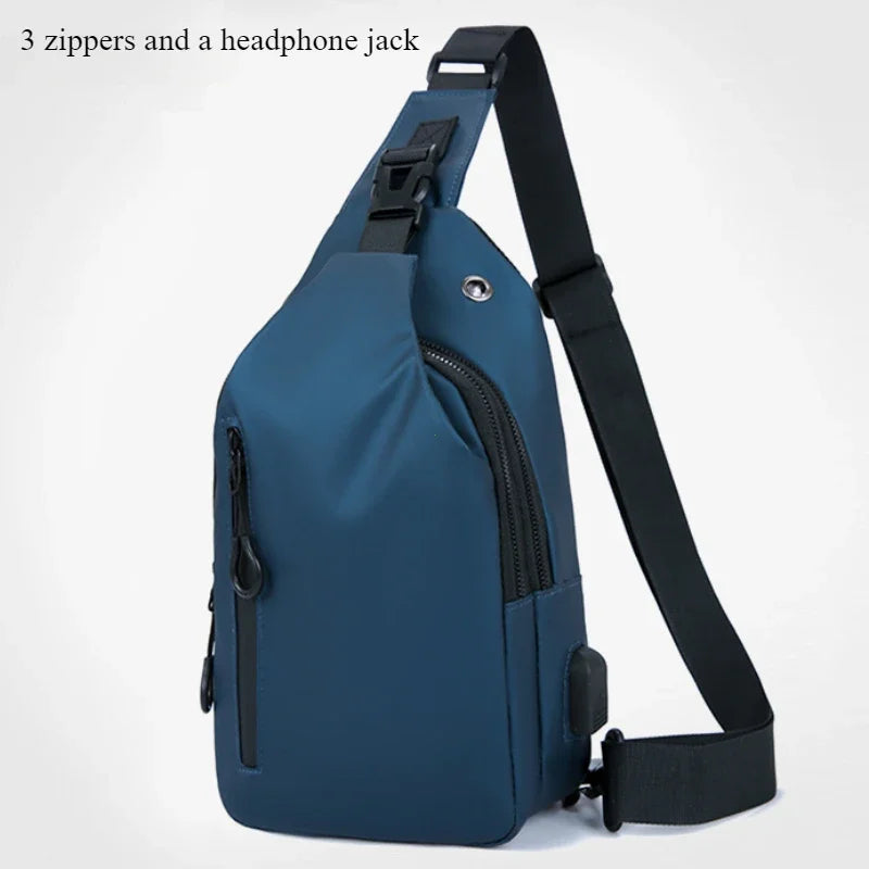 UrbanEdge Nylon Crossbody Bag – Stylish Men's Chest Bag with USB Charging, Solid Color, Versatile for Outdoor and Casual Us