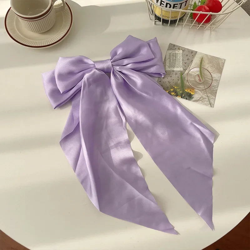 Solid Color Satin Ribbon Big Bow Hairpin – Summer Hair Accessory for Women & Girls