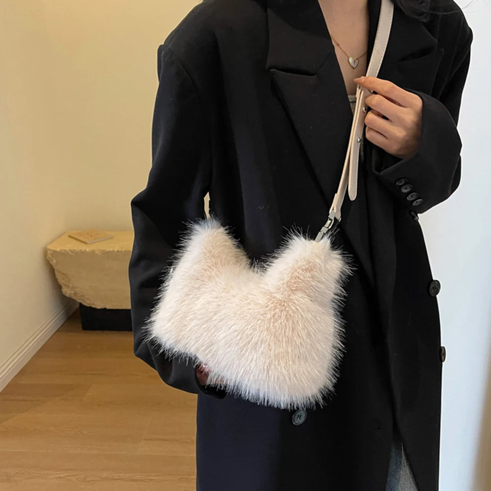 Plush Faux Fur Shoulder Bag – Soft Fluffy Crossbody Luxury Winter Handbag for Women