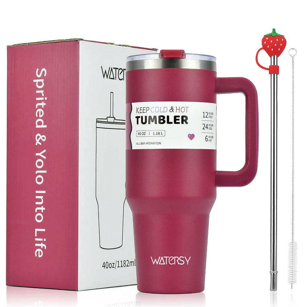 30oz/40oz Stainless Steel Insulated Tumbler with Handle – Large Capacity Thermal Mug for Hot & Cold Beverages