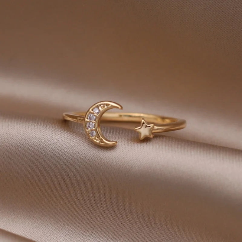 Gold plated simple double love crystal ring elegant women's daily opening ring accessories