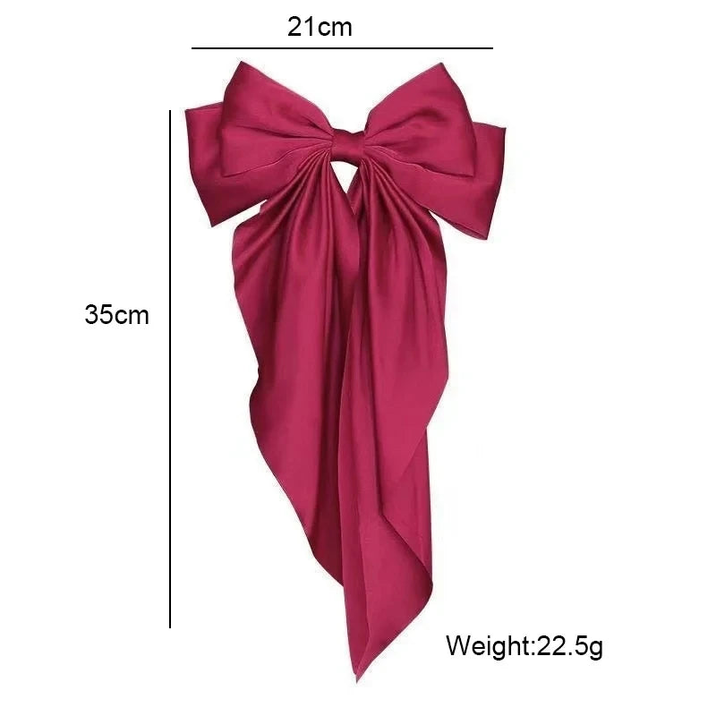 3Pcs Large Satin Ribbon Bow Hair Clips – Elegant Solid Color Hair Accessories for Women