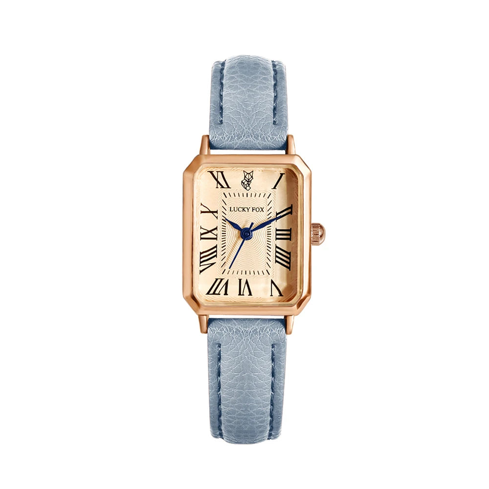 Retro Square Leather Strap Quartz Watch – Casual Roman Numeral Dial Wristwatch for Women