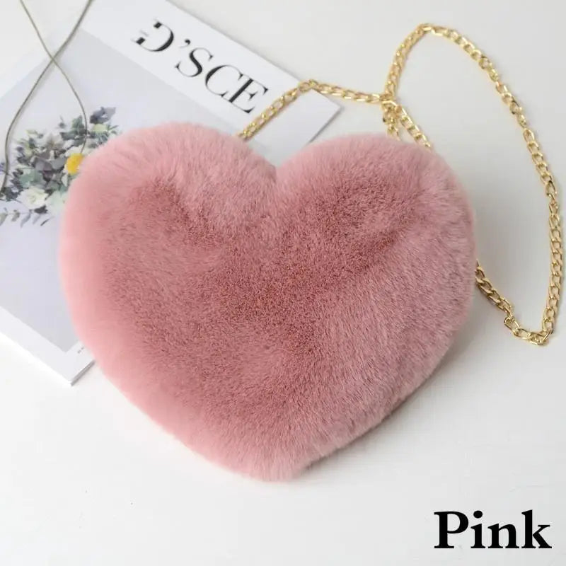 Heart-Shaped Plush Crossbody Bag – Flannel Chain Messenger Bag for Valentine's Day & Birthdays