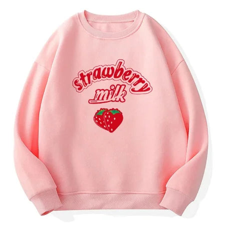 Kawaii Strawberry Pink Sweatshirt – Fleece Women’s Hoodie