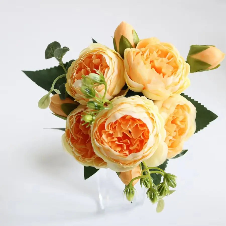 Artificial Peony Bouquet with Silk Roses – Decorative Faux Flowers for Home, Garden, and Wedding Decor