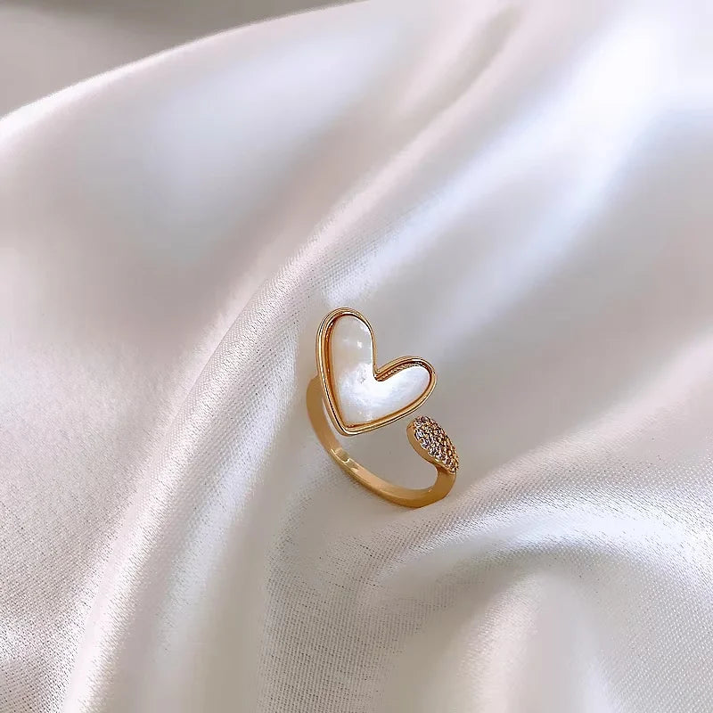 Gold plated simple double love crystal ring elegant women's daily opening ring accessories