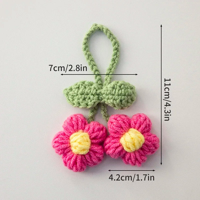 Crochet Flower Plant Keychain – Artificial Knitted Flower Hanging Decoration for Weddings, Gifts, and Car Pendants