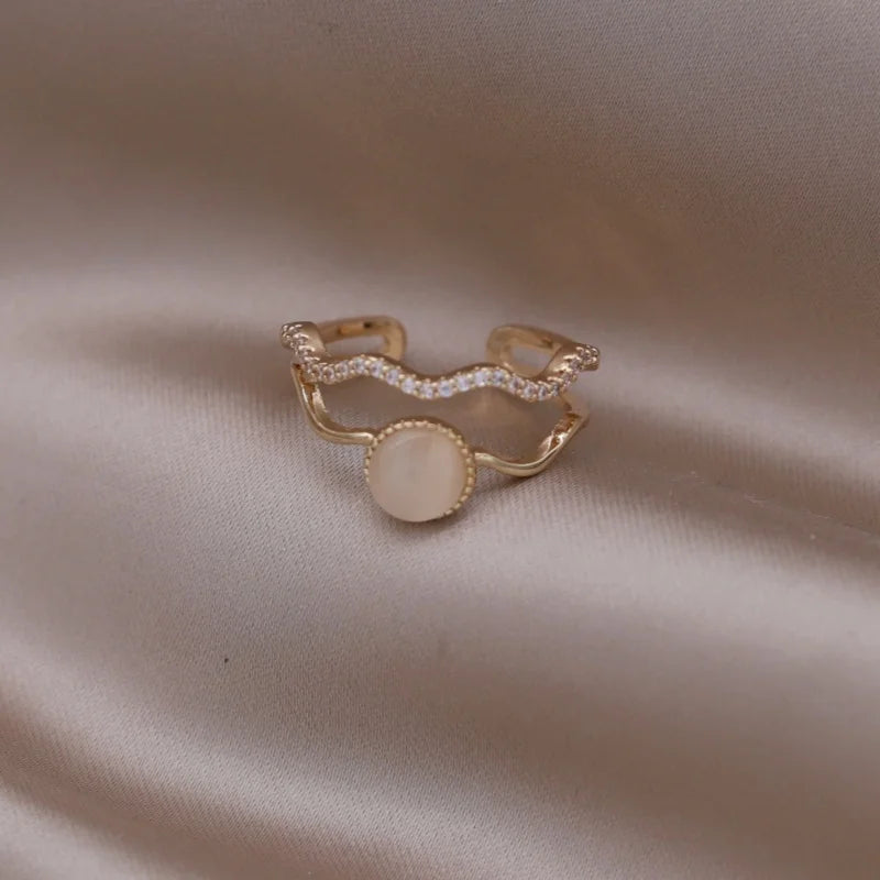 Gold plated simple double love crystal ring elegant women's daily opening ring accessories