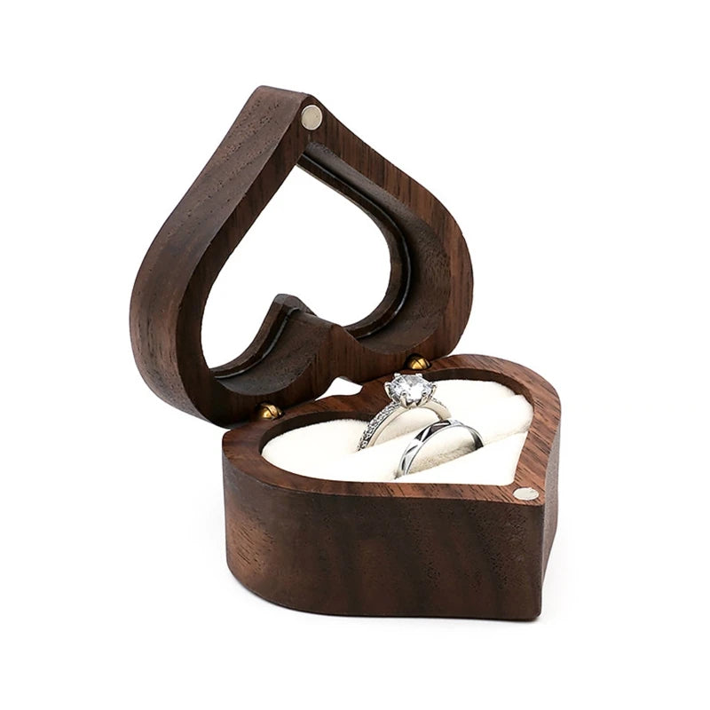 Heart-Shaped Transparent Walnut Ring Box