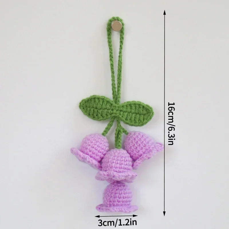 Crochet Flower Plant Keychain – Artificial Knitted Flower Hanging Decoration for Weddings, Gifts, and Car Pendants