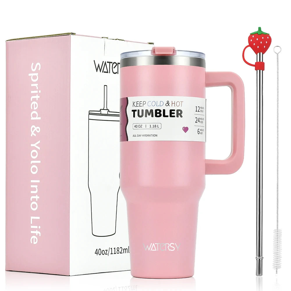 30oz/40oz Stainless Steel Insulated Tumbler with Handle – Large Capacity Thermal Mug for Hot & Cold Beverages