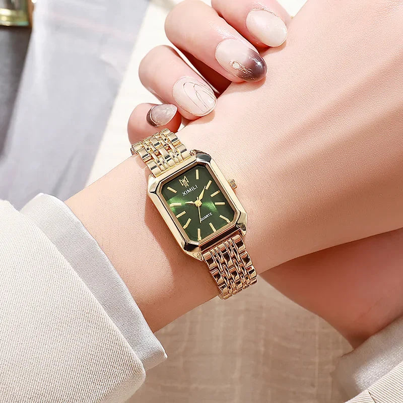 Stainless Steel Luxury Square Quartz Wristwatch – Women’s Fashion Watch for Students and Casual Wear