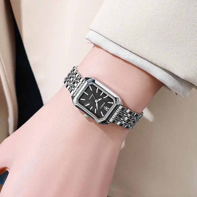 Stainless Steel Luxury Square Quartz Wristwatch – Women’s Fashion Watch for Students and Casual Wear