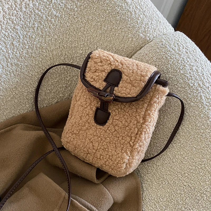 Plush Small Square Crossbody Bag – Women’s Fashion One-Shoulder Small Bag