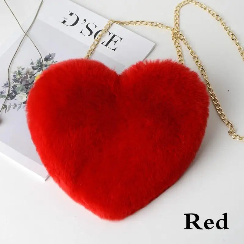 Heart-Shaped Plush Crossbody Bag – Flannel Chain Messenger Bag for Valentine's Day & Birthdays