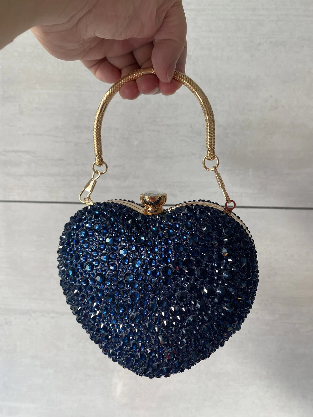 Luxury Heart-Shaped Crystal Clutch Purse – Rhinestone Evening Wedding Party Mini Handbag with Chain Handle