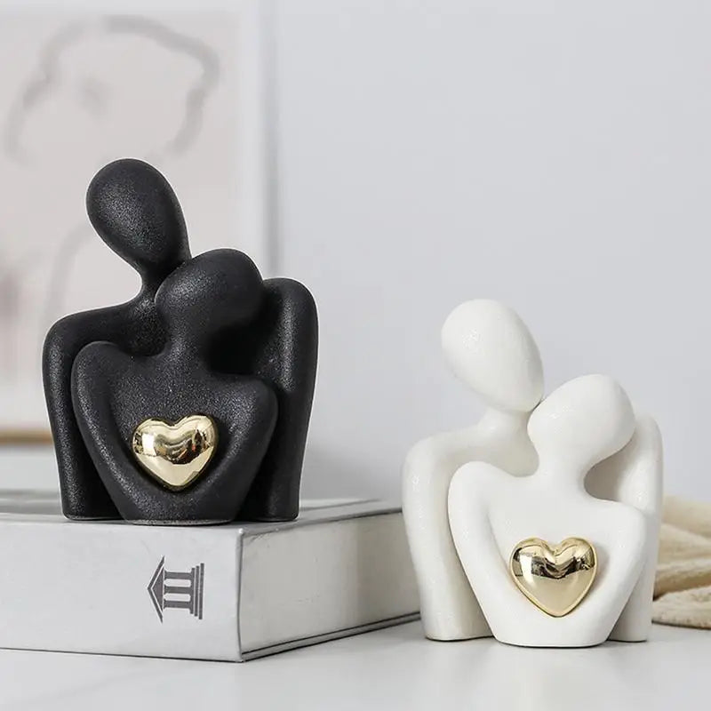 Couple Hugging Figurine – Abstract Modern Ceramic Sculpture for Home Accents
