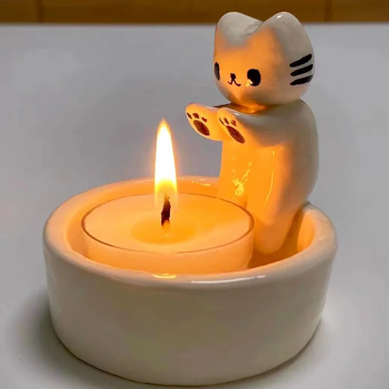 Cute Kitten Candle Holder – Creative Aromatherapy Candlestick for Home Decor