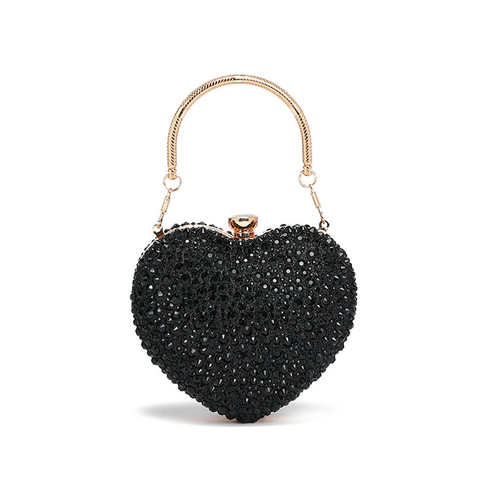 Luxury Heart-Shaped Crystal Clutch Purse – Rhinestone Evening Wedding Party Mini Handbag with Chain Handle